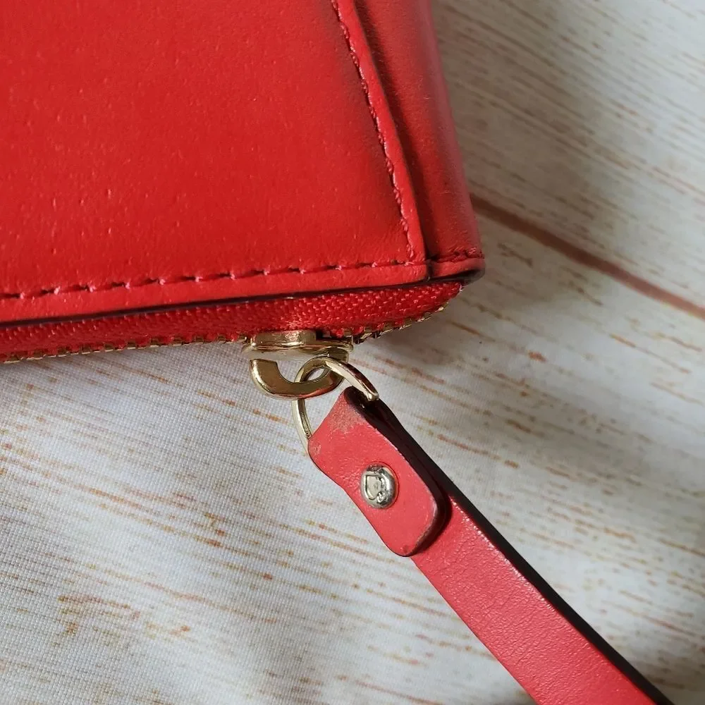 Kate Spade Leather Neda Bridge Place Zip Around Long Wallet Bow Pink Red